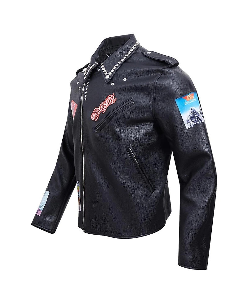 Freeze Max Men's Black Aerosmith Big Ones Graphic Biker Full-Zip Jacket