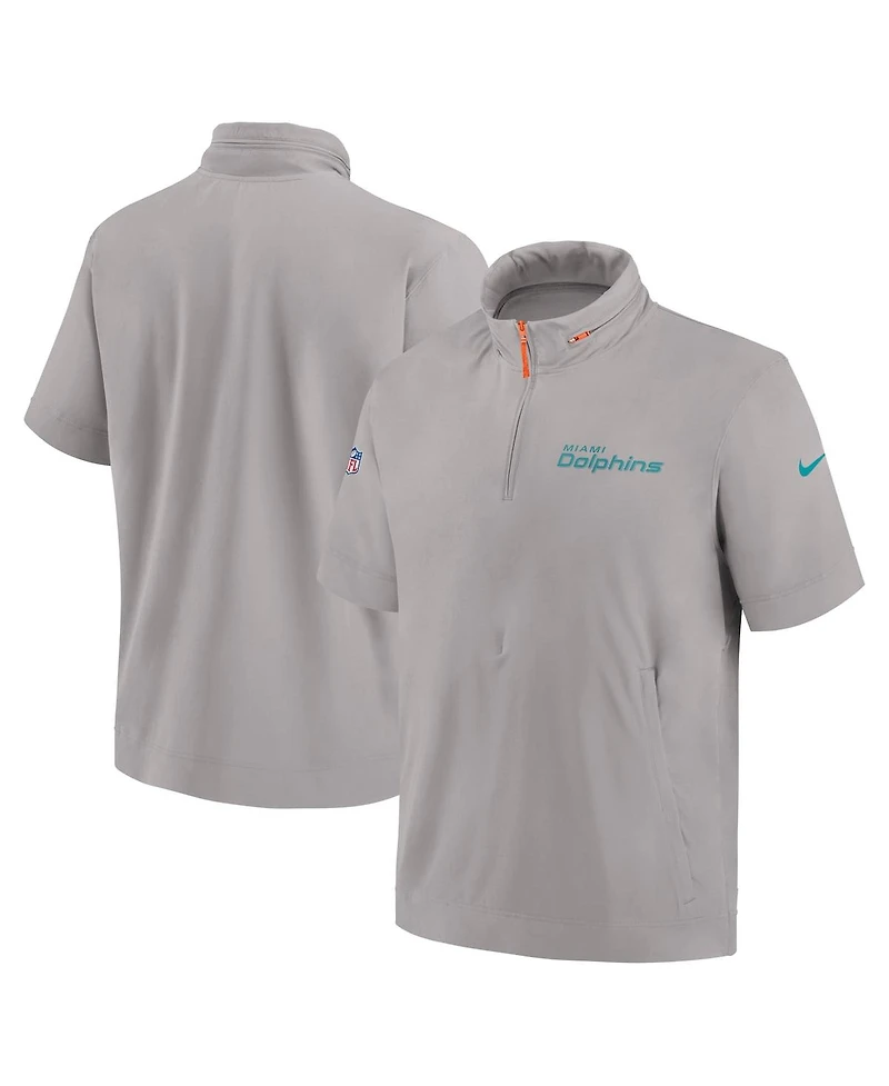 Nike Men's Gray Miami Dolphins 2024 Sideline Coach Short Sleeve Half-Zip Hoodie Jacket