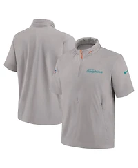 Nike Men's Gray Miami Dolphins 2024 Sideline Coach Short Sleeve Half-Zip Hoodie Jacket