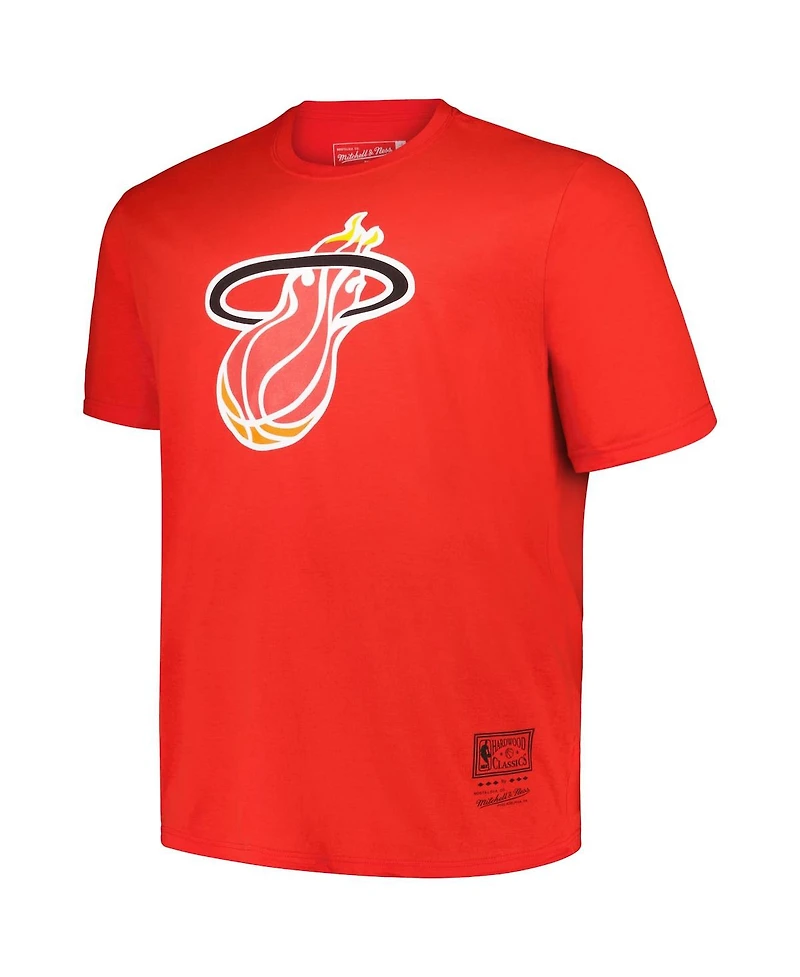 Mitchell & Ness Men's Red Miami Heat Big Tall Hardwood Classics Vintage-like Logo T-Shirt