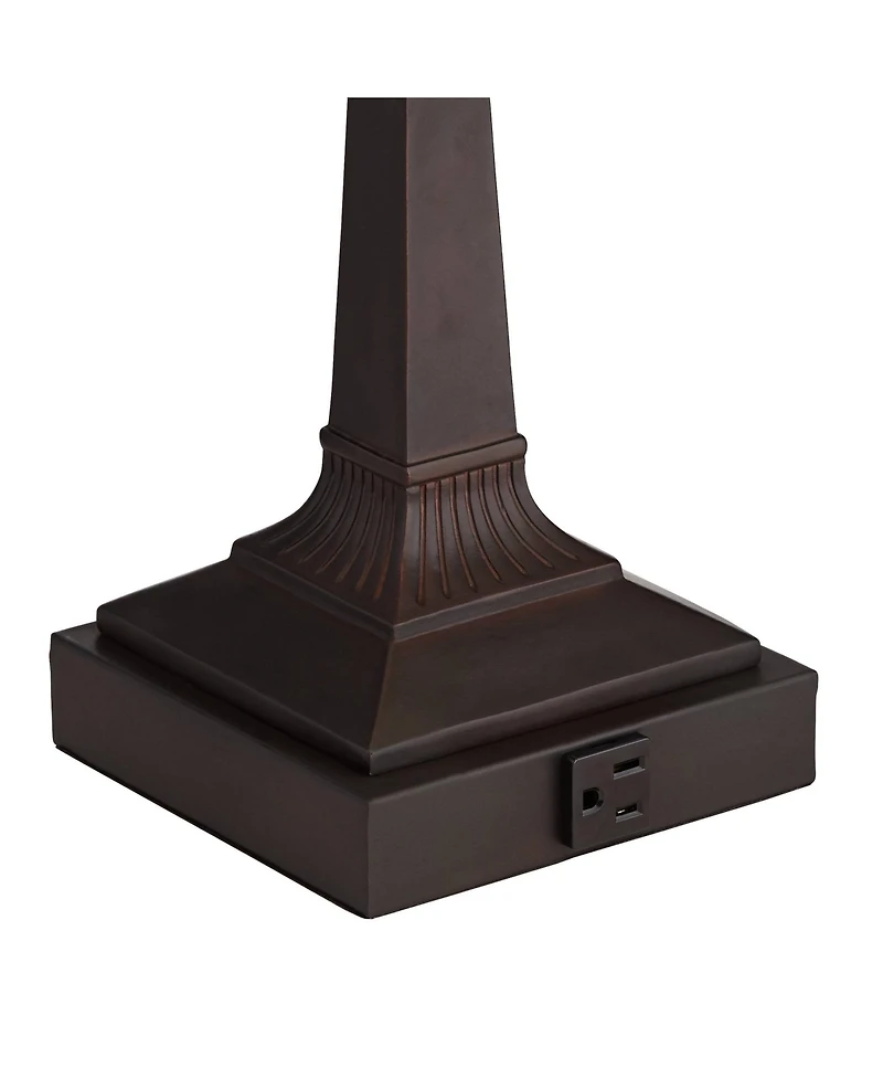 Fleura Traditional Tiffany Style Piano Banker Desk Table Lamp 17" High with Ac Power Outlet Bronze Floral Art Glass Shade Decor for Bedroom House Beds