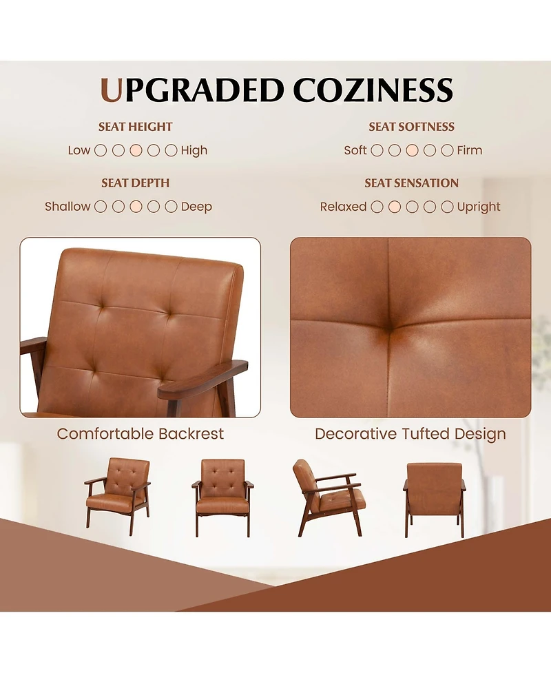 Mid Century Accent Chair Tufted Reading Armchair Solid Rubber Wood