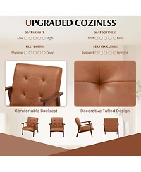 Mid Century Accent Chair Tufted Reading Armchair Solid Rubber Wood