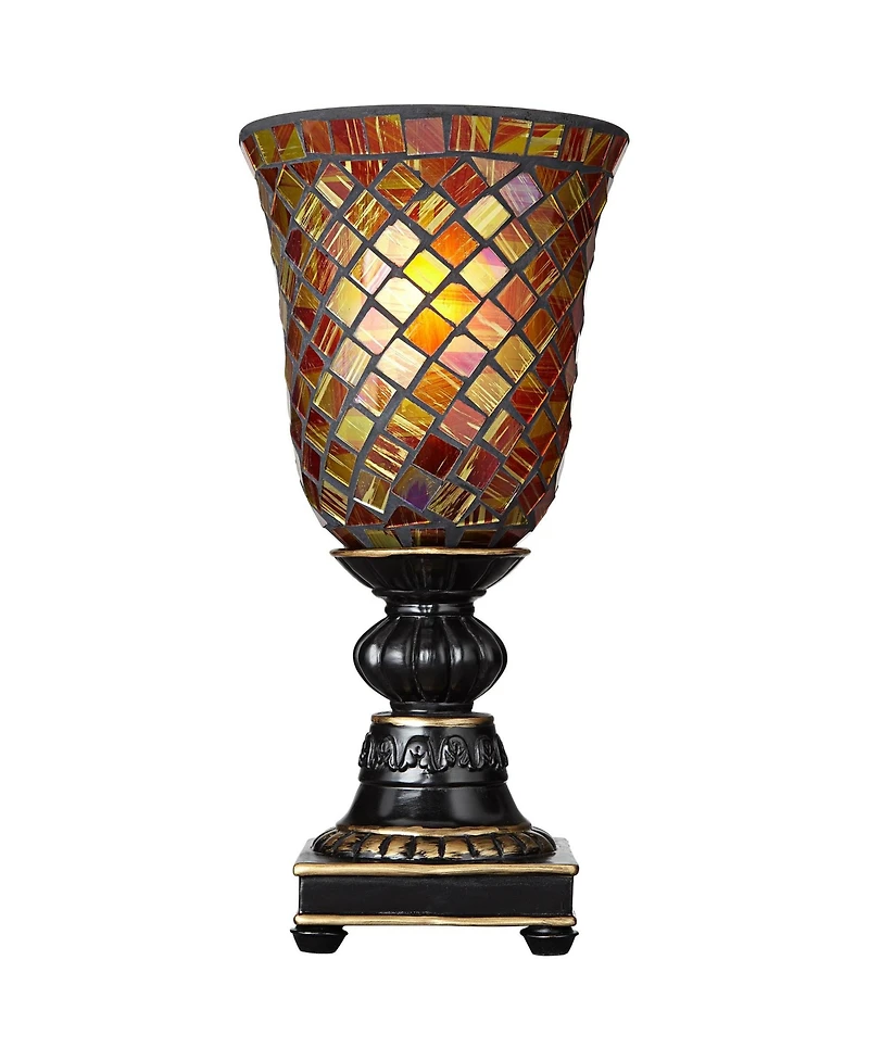 Regency Hill Traditional Uplight Accent Table Lamp 12" High Dark Bronze Amber Mosaic Glass Shade Bedroom House Bedside Nightstand