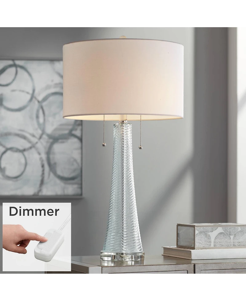 Possini Euro Design Miriam Modern Table Lamp 28 1/2" Tall Aqua Blue Fluted Glass with Table Top Dimmer White Drum Shade for Bedroom Living Room H