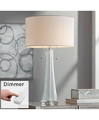 Possini Euro Design Miriam Modern Table Lamp 28 1/2" Tall Aqua Blue Fluted Glass with Table Top Dimmer White Drum Shade for Bedroom Living Room H
