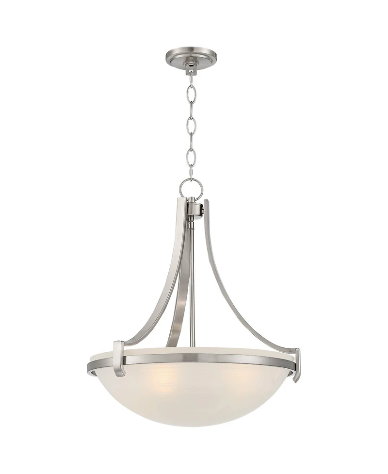 Regency Hill Mallot Brushed Nickel Silver Metal Pendant Chandelier 20" Wide Modern Frosted Glass Bowl Shade 4-Light Fixture for Dining Room House Foye