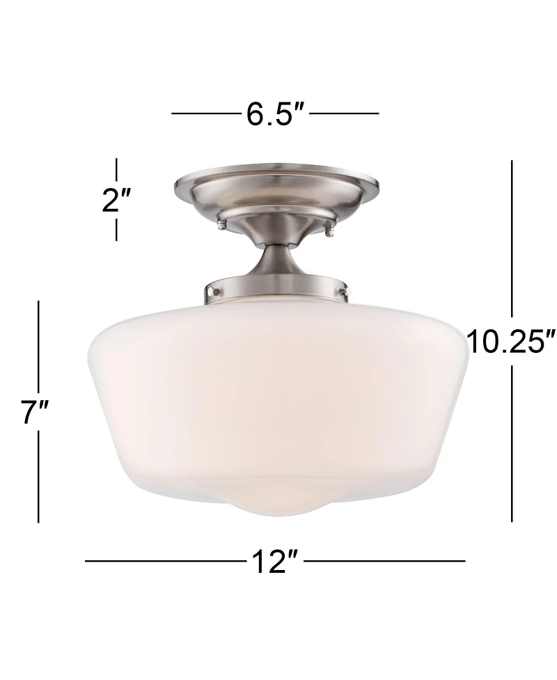 Regency Hill Floating Rustic Farmhouse Ceiling Light Semi Flush-Mount Fixture 12" Wide Brushed Nickel Opal White Glass Shade for Bedroom Kitchen Livin