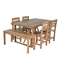 Streamdale Acacia Wood Dining Set Table, Bench, 4 Chairs