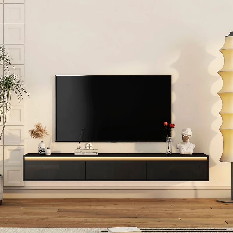 Streamdale Floating Led Tv Shelf with Outlet