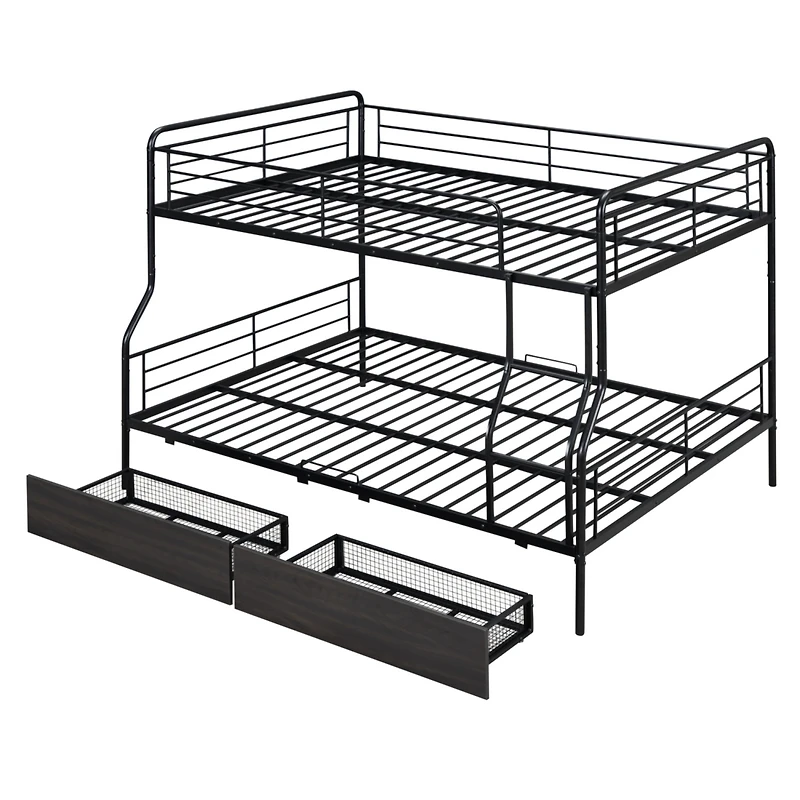 Streamdale Full Xl Over Queen Metal Bunk Bed with 2 Drawers, Black