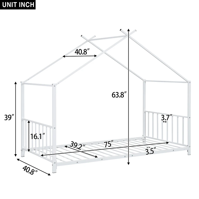 Streamdale Twin Metal House Platform Bed, White