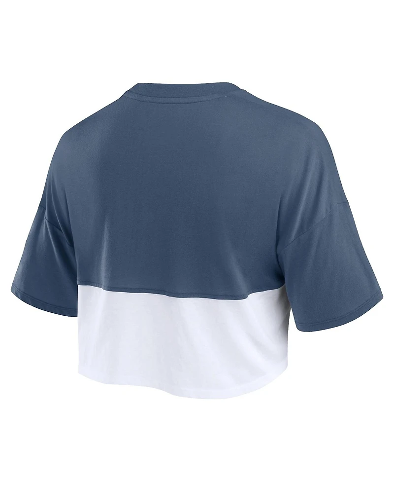 Fanatics Women's Navy/White Boston Red Sox Color Split Boxy Cropped T-Shirt