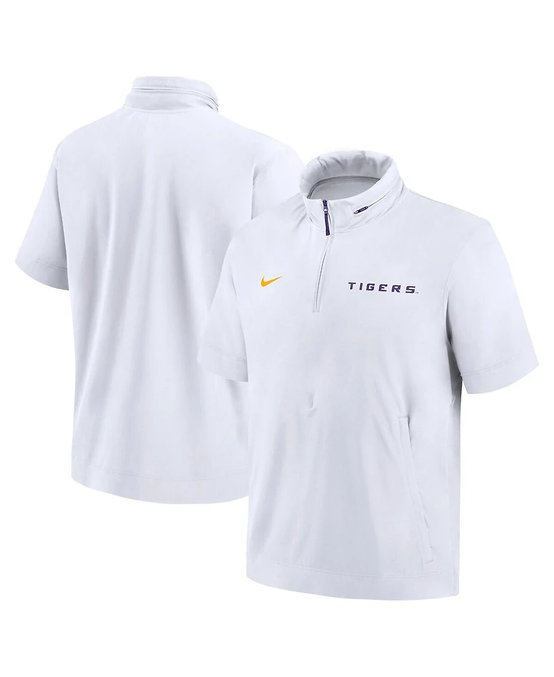 Nike Men's White Lsu Tigers 2024 Sideline Coach Short Sleeve Half-Zip Hoodie Jacket