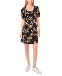 CeCe Women's Floral Puff-Sleeve Square-Neck Knit Dress