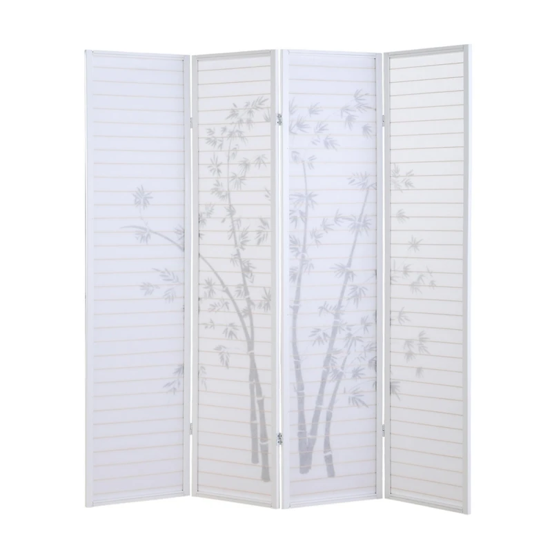 Streamdale Furniture Bamboo Print 4-Panel Framed Room Screen/Divider, White