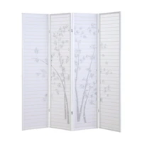 Streamdale Furniture Bamboo Print 4-Panel Framed Room Screen/Divider, White