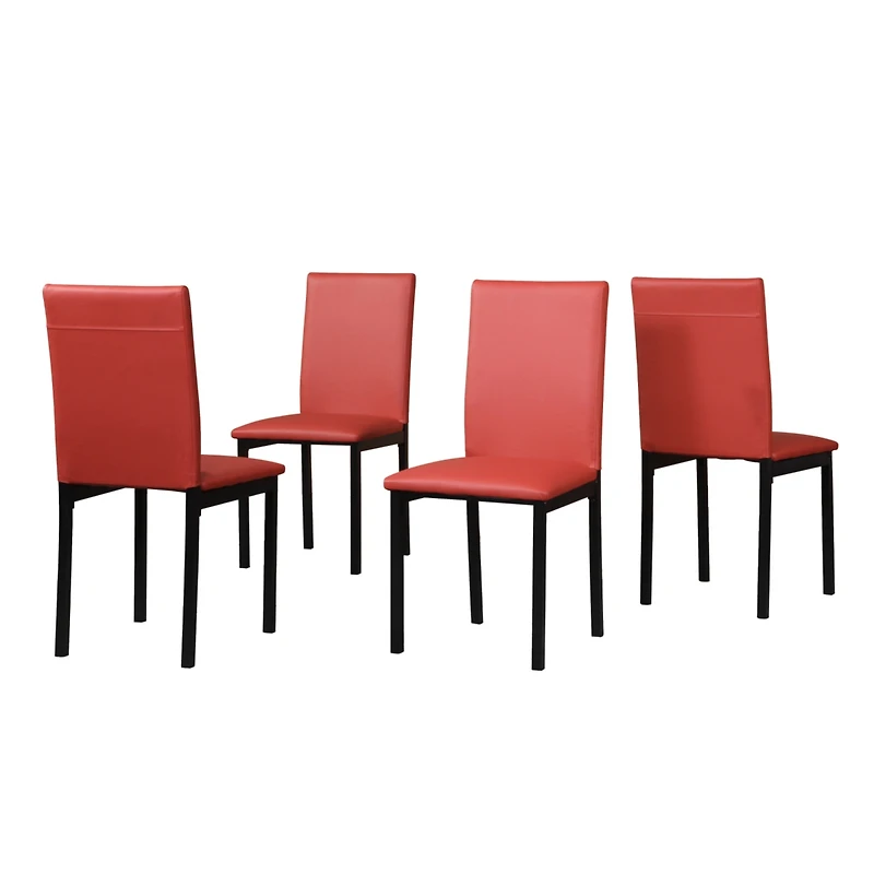 Streamdale Furniture Faux Leather Seat Metal Frame Dining Chairs, Set of 4, Red