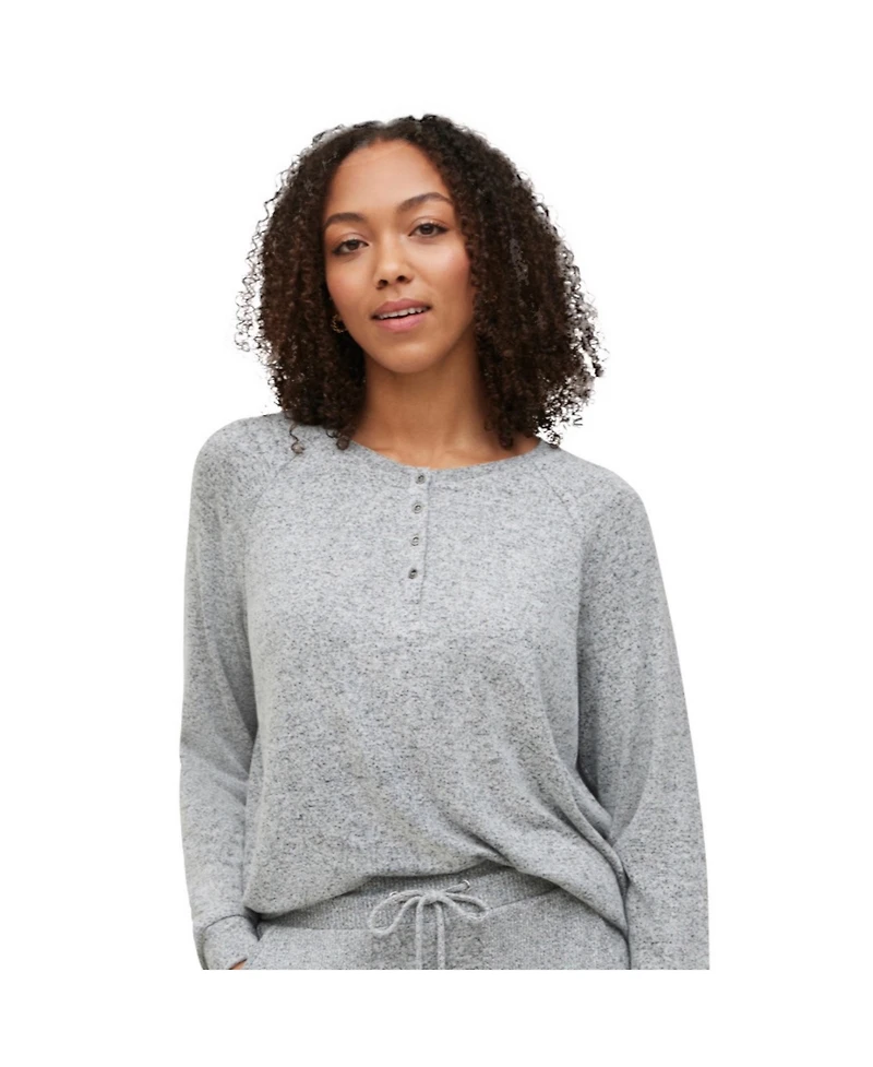 ellos Women's Plus Marled Henley Lounge Top
