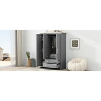 Streamdale Three Door Storage Wardrobe with Cabinets and Two Hanging Rods, Gray