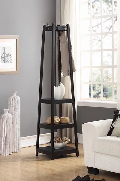 Streamdale Coat Rack w/ 3-Tier Storage Shelves in Black Finish