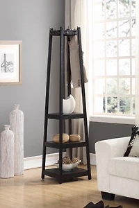 Streamdale Coat Rack w/ 3-Tier Storage Shelves in Black Finish