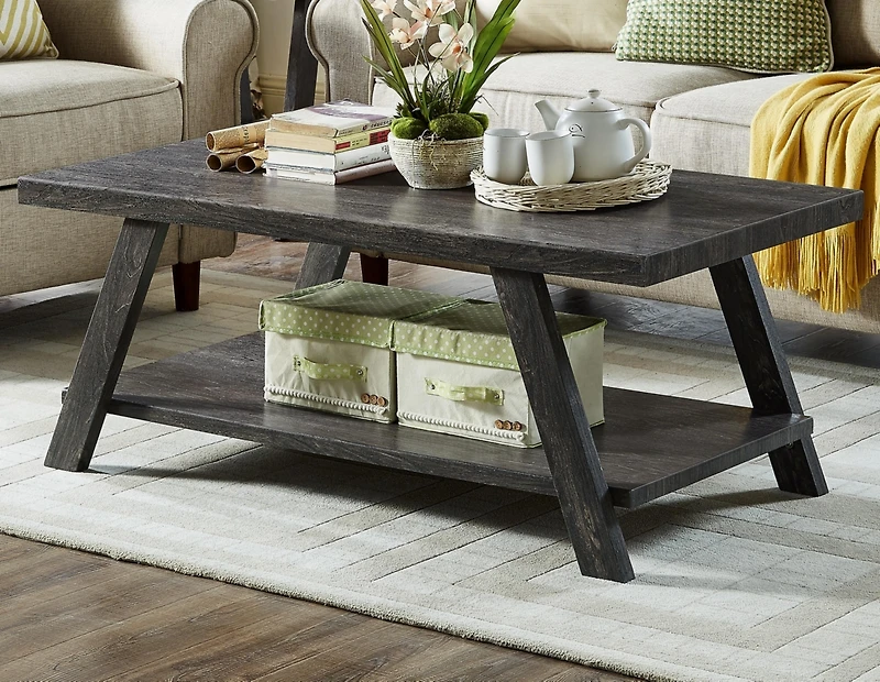 Streamdale Replicated Wood Shelf Coffee Table in Charcoal Finish