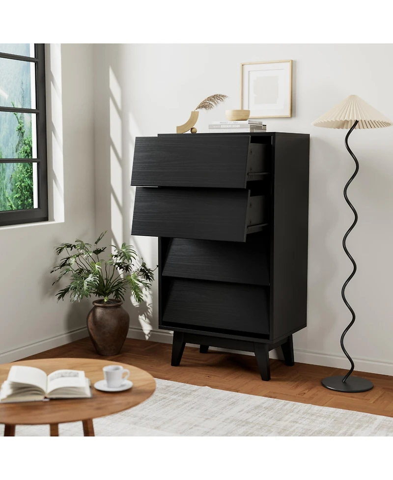 4 Drawer Double Dresser Features Vintage-style and Bevel Design