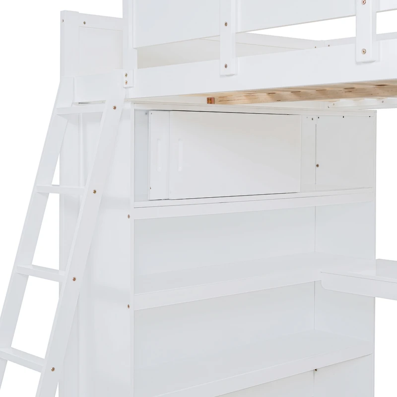 Streamdale Full Loft Bed with Desk and Shelf - White
