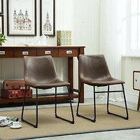 Vintage Pu Leather Dining Chairs, Set of 2, Antique Brown