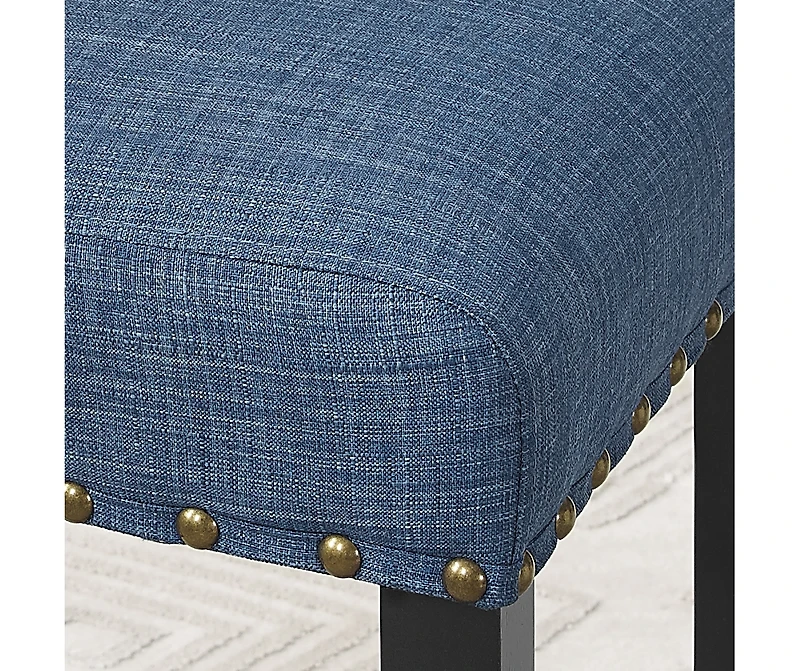 Streamdale Blue Fabric Counter Height Stools with Nailhead Trim, Set of 2