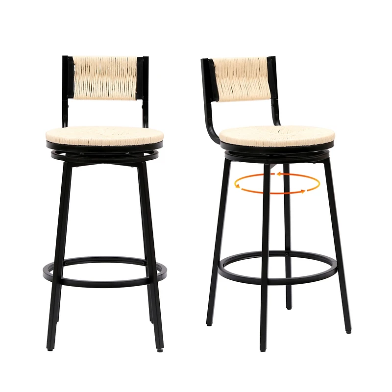Simplie Fun Handwoven Bar Stool with Ergonomic Design and Durable Metal Base