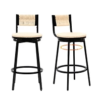 Simplie Fun Handwoven Bar Stool with Ergonomic Design and Durable Metal Base