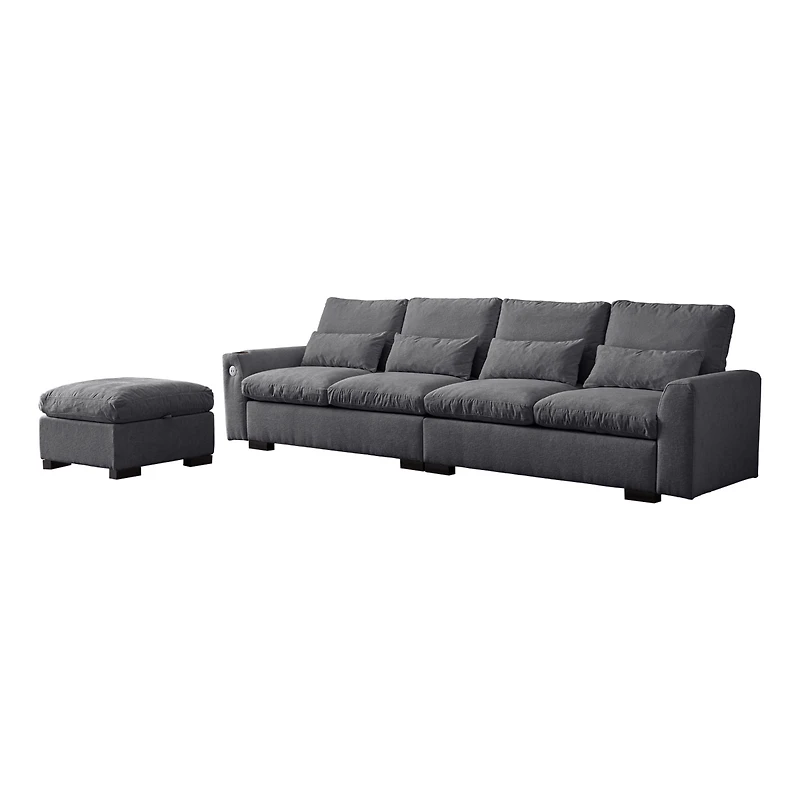 Streamdale Elegant Chenille Sofa with Reversible Ottoman and Built-in Usb Ports