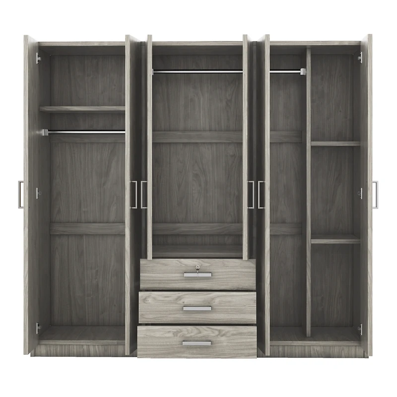 Streamdale 6-Doors Wooden Wardrobe Storage for Bedroom, with Big Drawers, White