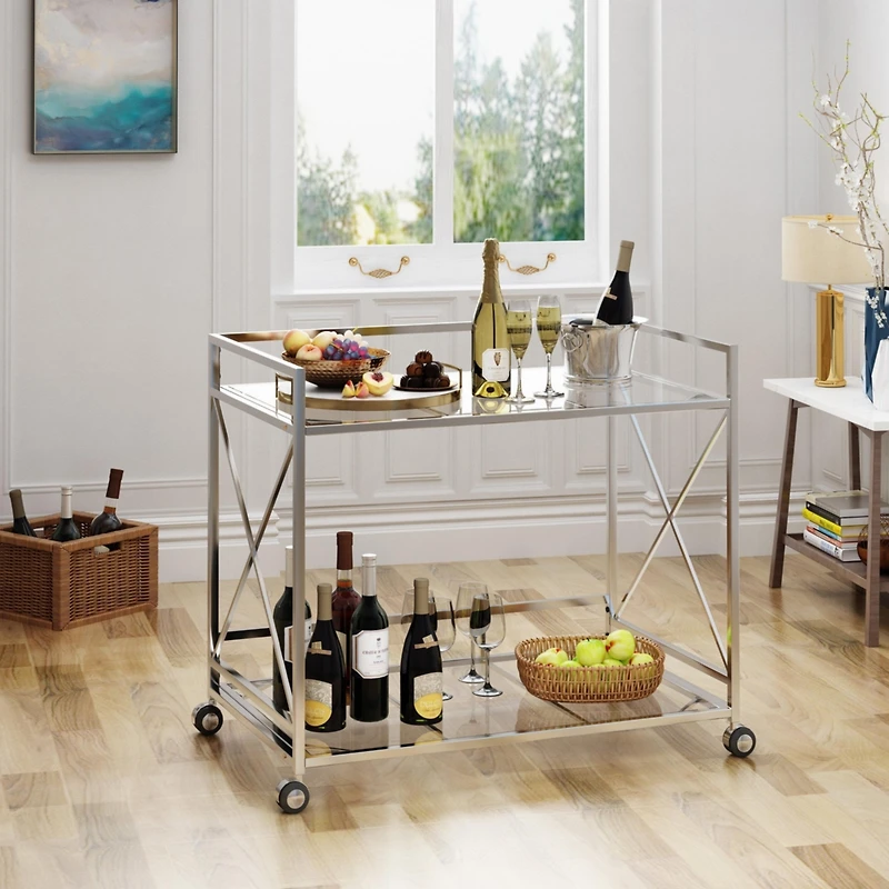 Streamdale Timeless Modern 2-Tier Bar Cart Sleek, Spacious, and Versatile