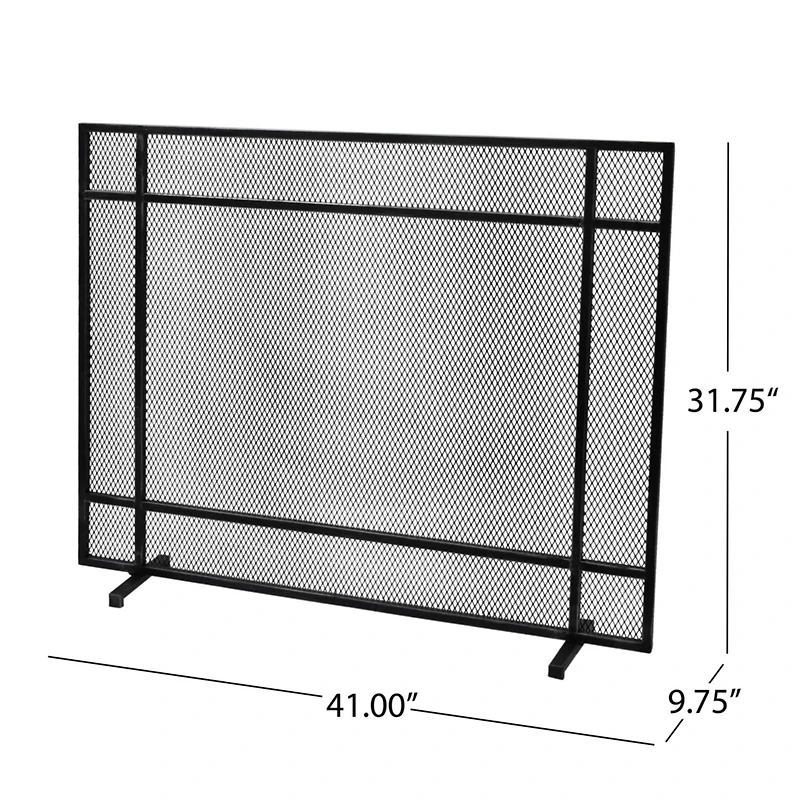 Streamdale Markus Modern Single Panel Black Brushed Silver Iron Firescreen