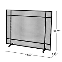 Streamdale Markus Modern Single Panel Black Brushed Silver Iron Firescreen