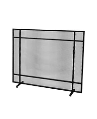 Streamdale Markus Modern Single Panel Black Brushed Silver Iron Firescreen