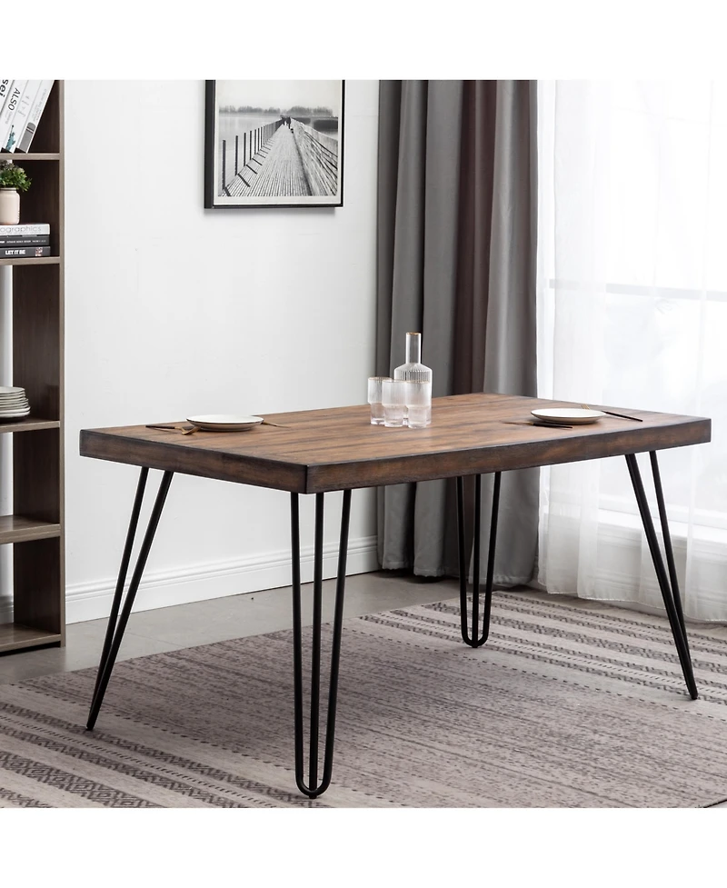 Streamdale Aryven Industrial Metal Hairpin Design Dining Table, Rustic Dark Pine