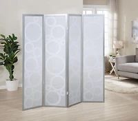 Streamdale Furniture 4-Panel Wood Room Divider with Circle Pattern, Silver