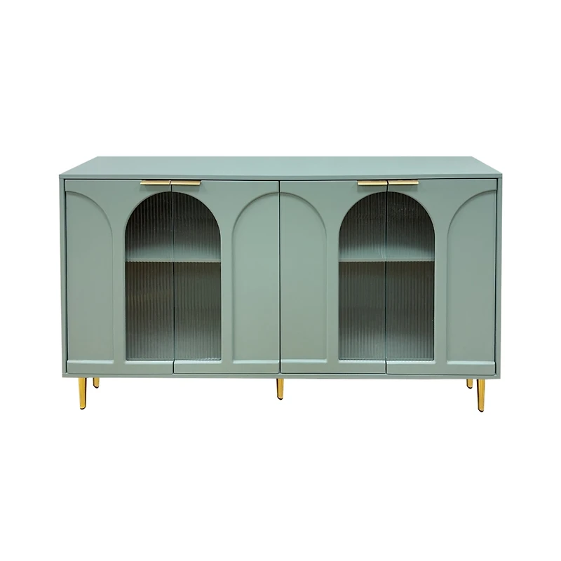 Streamdale Furniture Mint Green Accent Cabinet 4 Glass Doors, Adjustable Storage