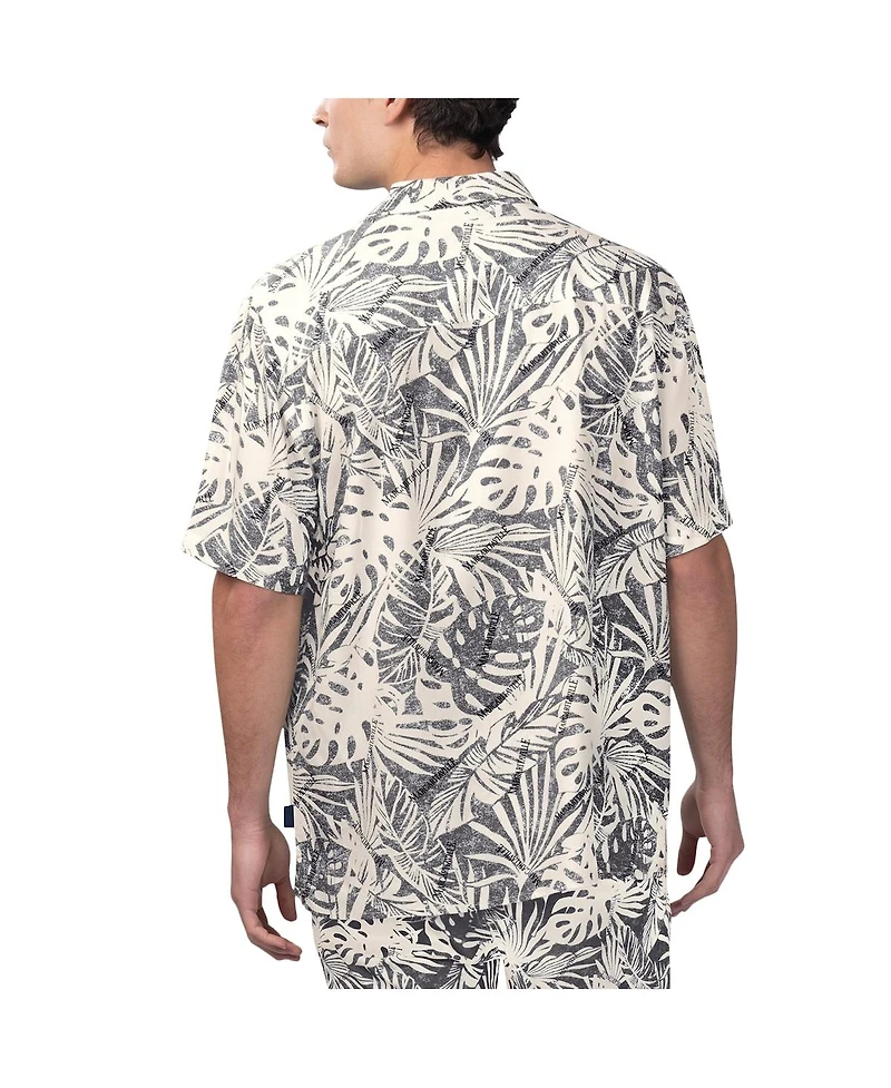 Margaritaville Men's Black Minnesota Vikings Sand Washed Monstera Print Party Button-Up Shirt