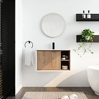 Modern Wall-Mounted Vanity with Soft-Close Door, Ceramic Sink, and Metal Handle