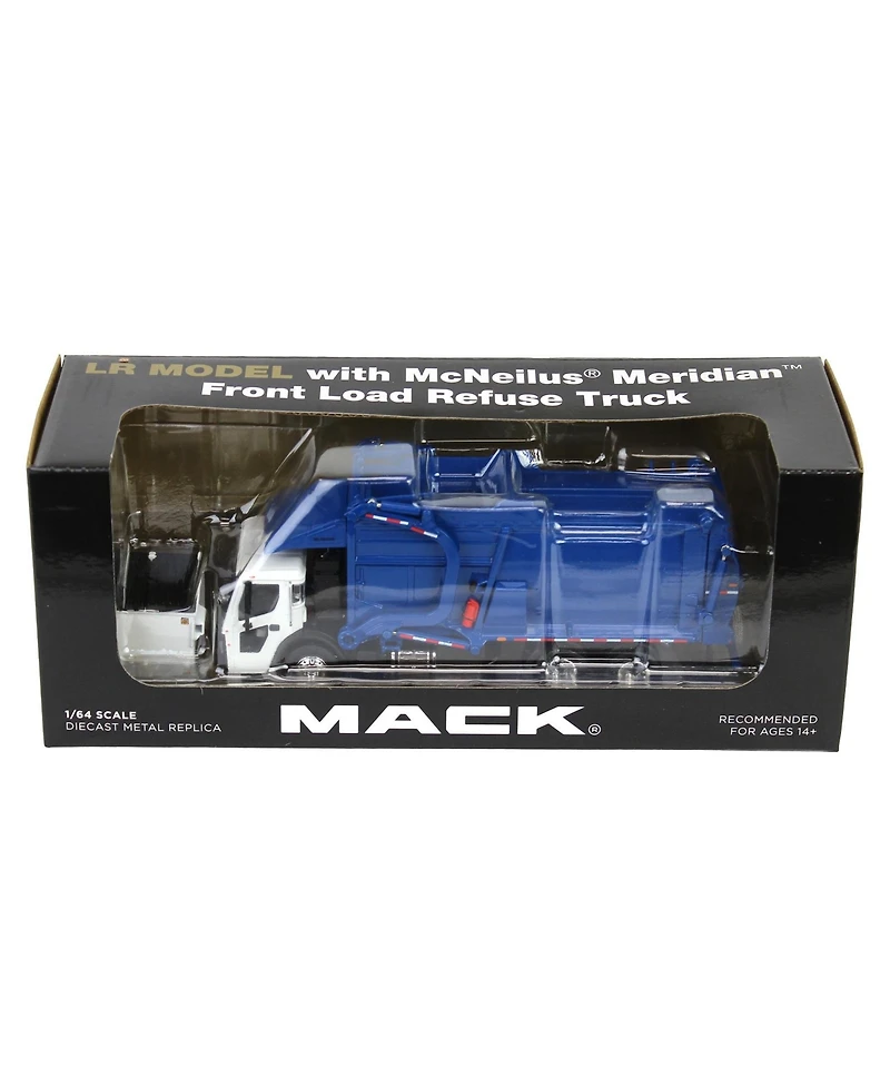 First Gear Dcp 1/64 White & Blue Mack Lr w/ McNeilus Meridian Fel Refuse Body & Refuse Bin