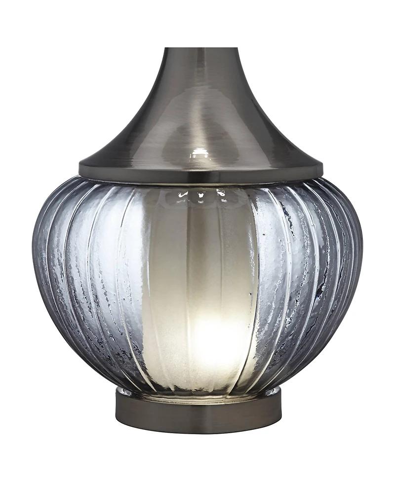 360 Lighting Courtney Modern Table Lamp 28 1/2" Tall Fluted Smoked Glass with Nightlight White Linen Drum Shade for Bedroom Living Room Nightstan