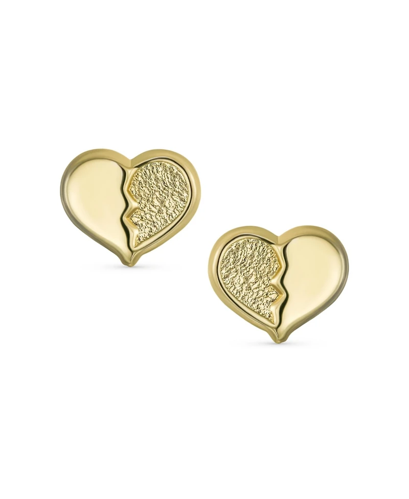 Bling Jewelry Minimalist Tiny Simple10K Yellow Gold Split Heart Stud Earrings Secure Screw Back 8MM