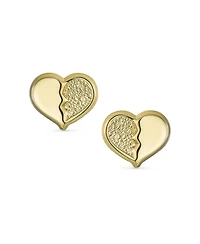 Bling Jewelry Minimalist Tiny Simple10K Yellow Gold Split Heart Stud Earrings Secure Screw Back 8MM