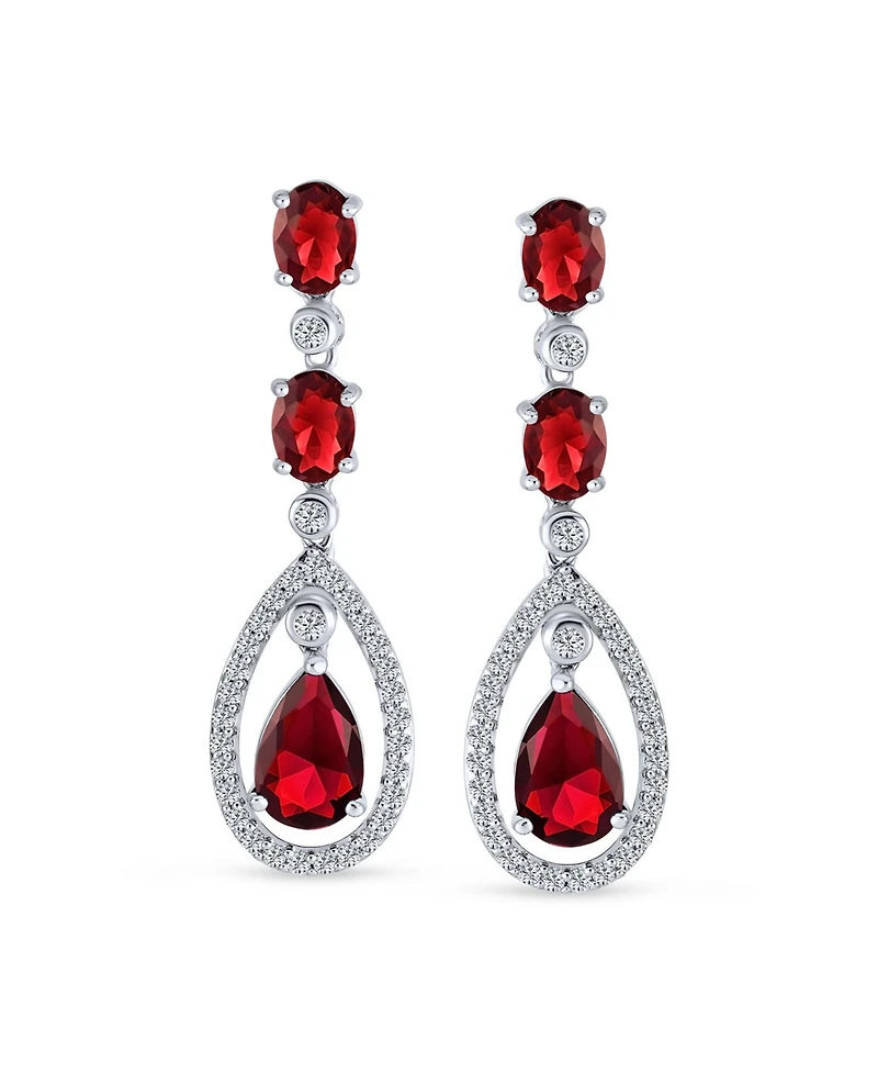 Bling Jewelry Fashion Art Deco Style Red Cubic Zirconia Halo Teardrop Cz Statement Dangle Chandelier Earrings Party