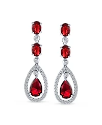 Bling Jewelry Fashion Art Deco Style Red Cubic Zirconia Halo Teardrop Cz Statement Dangle Chandelier Earrings Party
